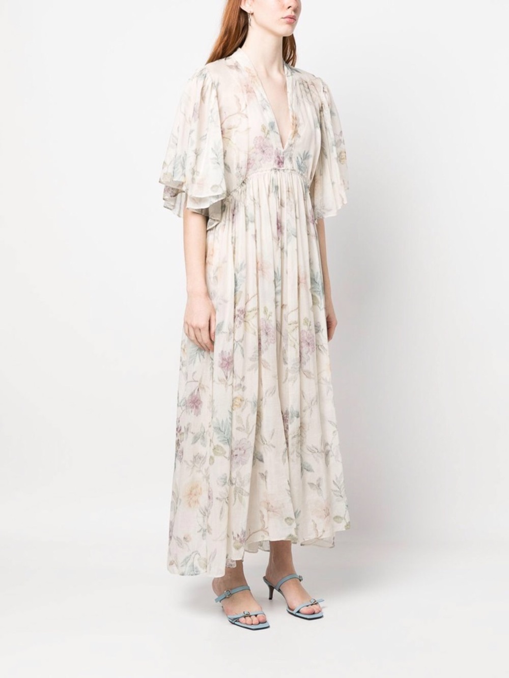 forte_forte /Cream Floral V-Neck Silk/Cotton Maxi Dress - Italy - Sz M/L -NWT
